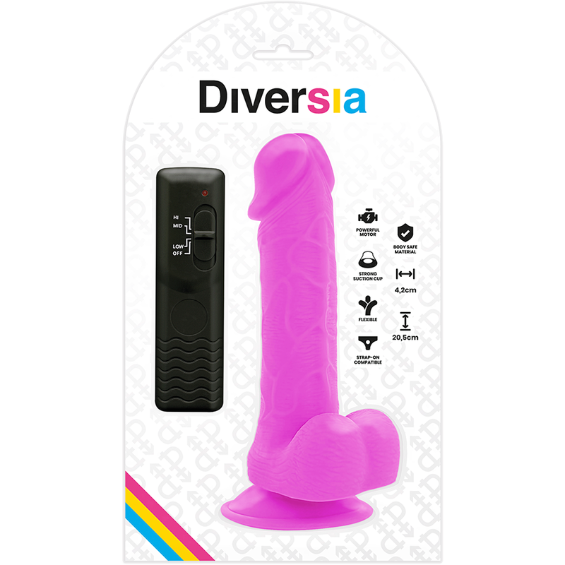 DIVERSIA - DILDO VIBRANTE FLESSIBILE VIOLA 20.5 CM -O- 4.2 CM - immagine 5