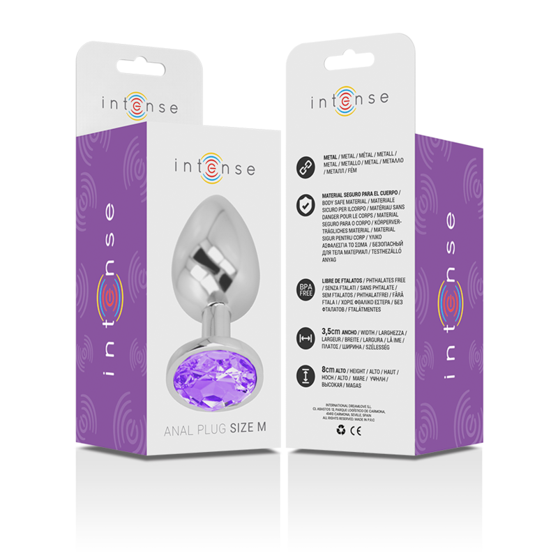 INTENSE - PLUG ANALE IN METALLO ALLUMINIO CON CRISTALLO VIOLA TAGLIA M - immagine 5