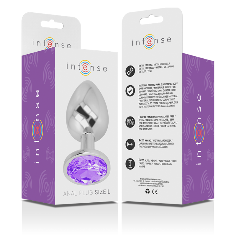 INTENSE - PLUG ANALE IN METALLO ALLUMINIO CON CRISTALLO VIOLA MISURA L - immagine 3