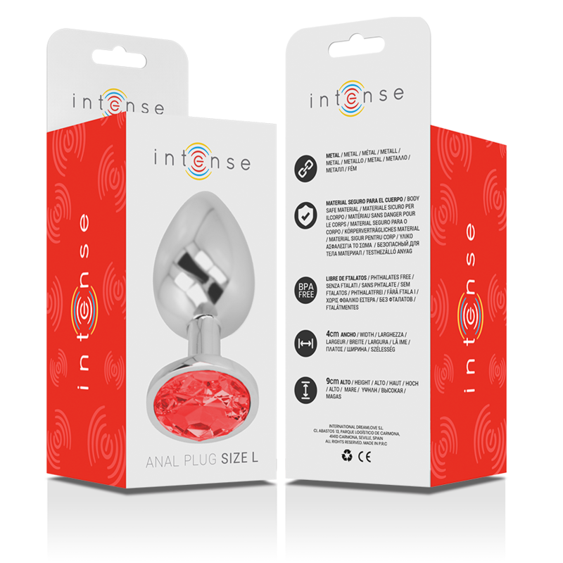 INTENSE - PLUG ANALE IN METALLO ALLUMINIO CON CRISTALLO ROSSO MISURA L - immagine 4
