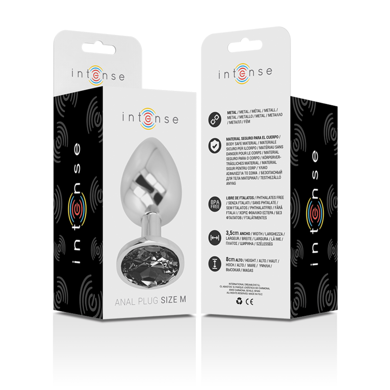 INTENSE - PLUG ANALE IN METALLO ALLUMINIO CON VETRO NERO TAGLIA M - immagine 5