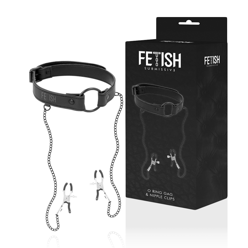 FETISH SUBMISSIVE - ANELLO GAG CON MORSETTI PER CAPEZZOLI - immagine 7