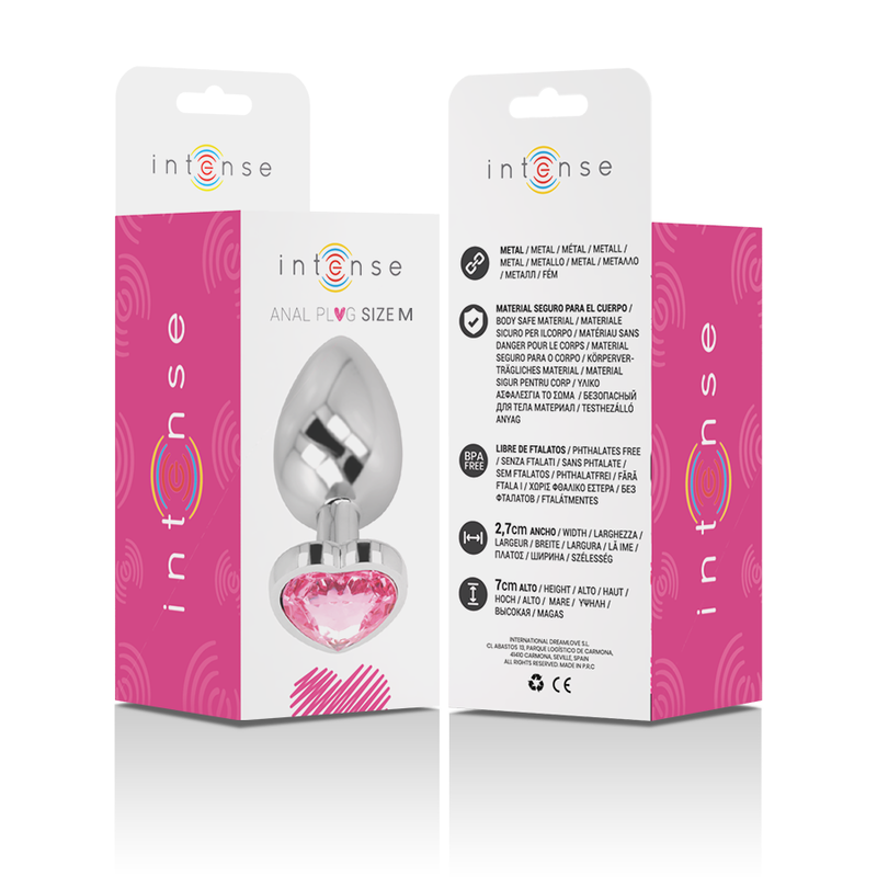 INTENSE - PLUG ANALE IN METALLO ALLUMINIO CUORE ROSA TAGLIA M - immagine 5