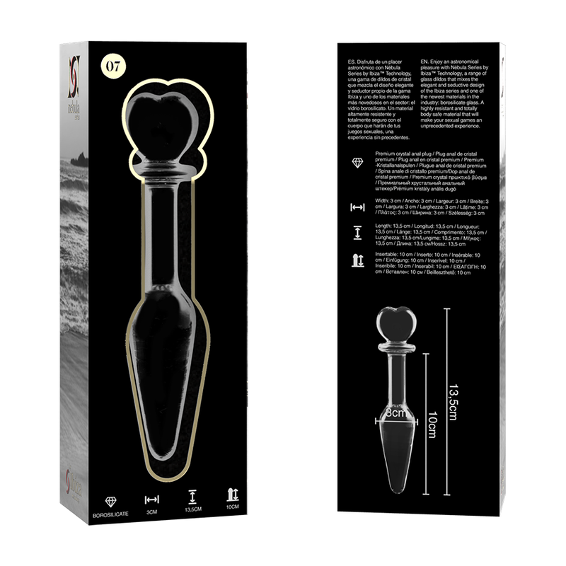 NEBULA SERIES BY IBIZA - MODELLO 7 PLUG ANALE VETRO BOROSILICATO 13,5 X 3 CM TRASPARENTE - immagine 4