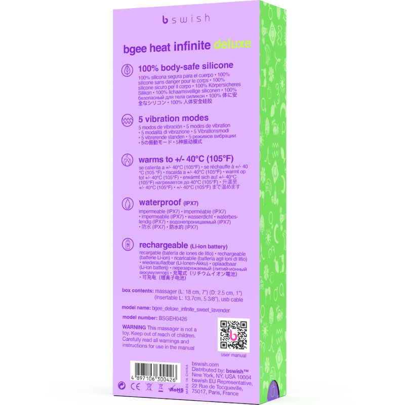 B SWISH - BGEE HEAT INFINITE DELUXE VIBRATORE RICARICABILE LAVANDA SILICONE - immagine 3