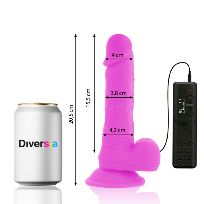 DIVERSIA - DILDO VIBRANTE FLESSIBILE VIOLA 20.5 CM -O- 4.2 CM - immagine 6