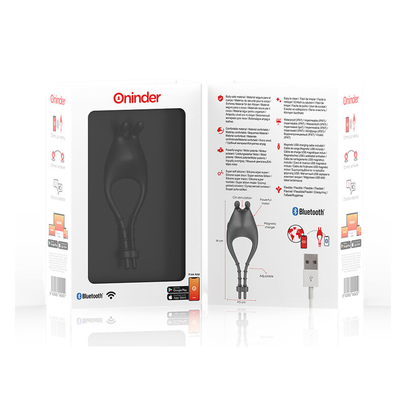 ONINDER - ANELLO VIBRATORE REGOLABILE RICARICABILE PAMPA CON STIMOLATORE CLITORIDE 10 VELOCITÀ - APP GRATUITA - immagine 6