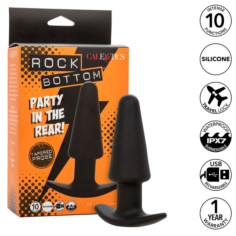 CALEXOTICS - ROCK BOTTOM TAPPO ANALE CONICO 10 VIBRAZIONI SILICONE NERO - immagine 7