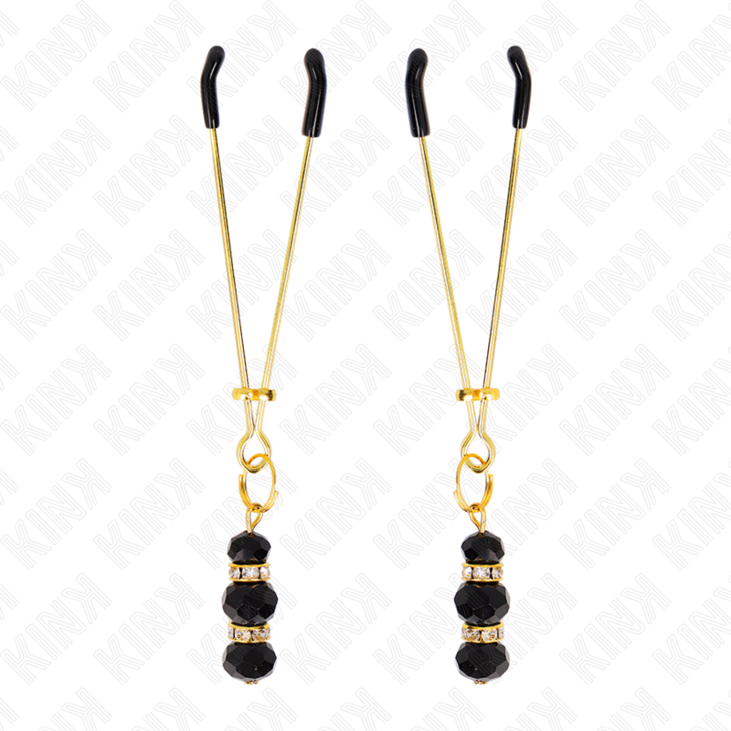 KINK - PINZAS PARA PEZONES DORADA FINA CON TRIPLE BOLA DE VIDRIO NEGRO 7 CM - immagine 5