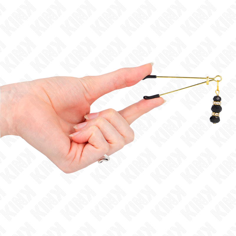 KINK - PINZAS PARA PEZONES DORADA FINA CON TRIPLE BOLA DE VIDRIO NEGRO 7 CM - immagine 3