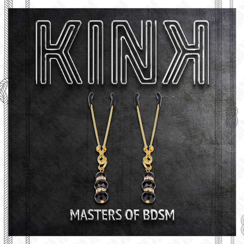 KINK - PINZAS PARA PEZONES DORADA FINA CON TRIPLE BOLA DE VIDRIO NEGRO 7 CM - immagine 4