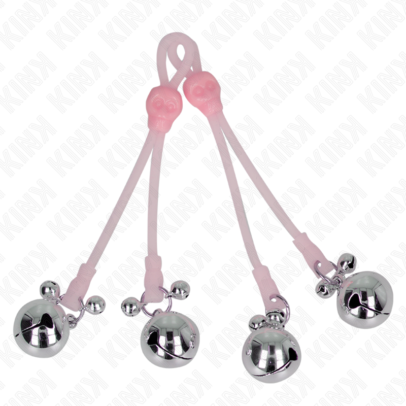 KINK - PINZAS PARA PEZONES LUMINOSAS FORMA CALABERA CON CASCABEL SONORO AJUSTABLE ROSA / PLATEADO - immagine 2