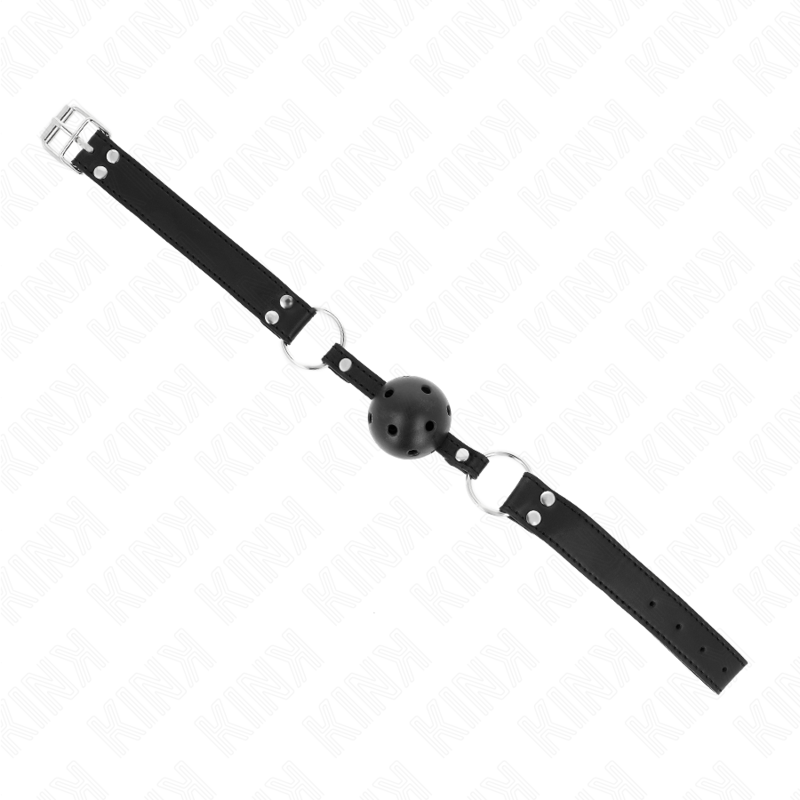 KINK - MORDAZA DE BOLA 4 CM TRANSPIRABLE CON DOBLE REMACHE MODELO 1 NEGRO 62 x 2.5 CM AJUSTABLE 42-58 CM - immagine 3