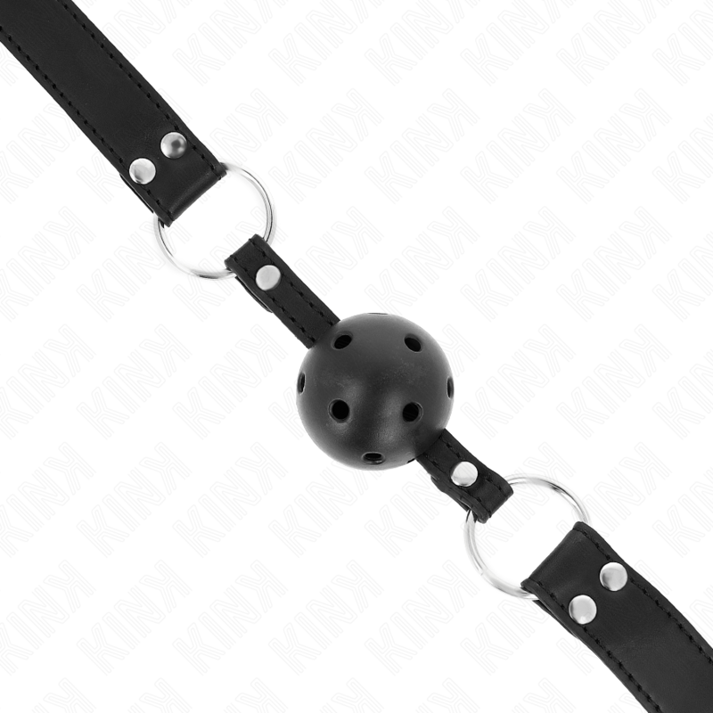 KINK - MORDAZA DE BOLA 4 CM TRANSPIRABLE CON DOBLE REMACHE MODELO 1 NEGRO 62 x 2.5 CM AJUSTABLE 42-58 CM - immagine 2