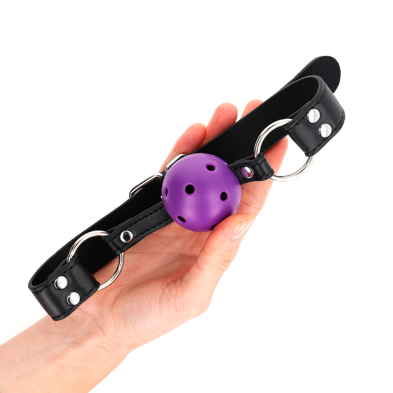 KINK - MORDAZA DE BOLA 4 CM TRANSPIRABLE CON DOBLE REMACHE MORADO 62 x 2.5 CM AJUSTABLE 42-58 CM - immagine 3