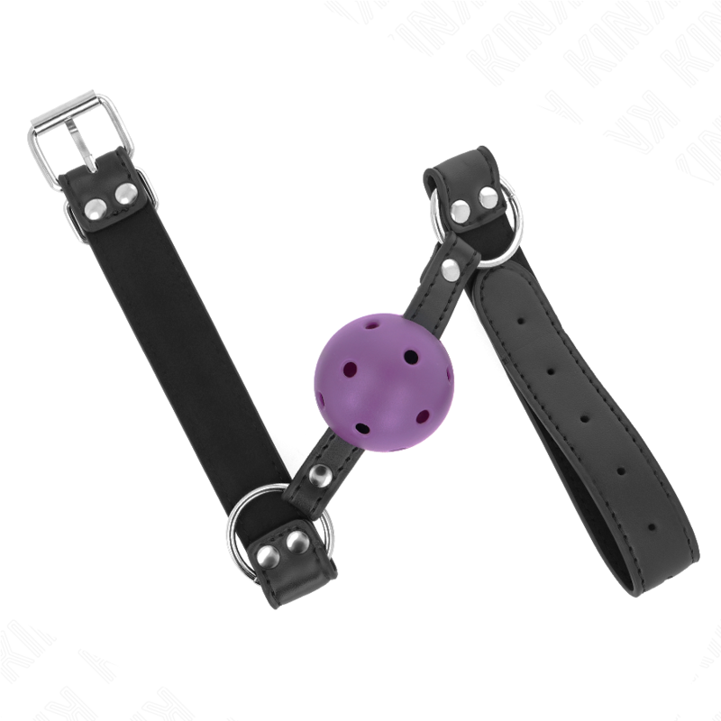 KINK - MORDAZA DE BOLA 4 CM TRANSPIRABLE CON DOBLE REMACHE MORADO 62 x 2.5 CM AJUSTABLE 42-58 CM - immagine 4