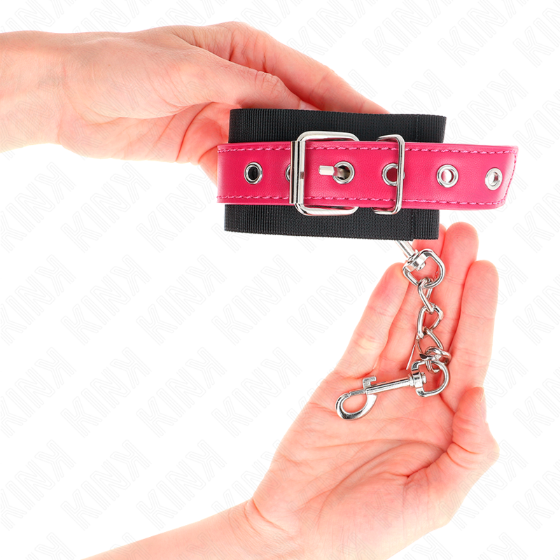KINK - MUÑEQUERAS DE NYLON NEGRO CON CORREA POLIPIEL FUSCIA AJUSTABLE 19-29 CM X 5.1 CM - immagine 4