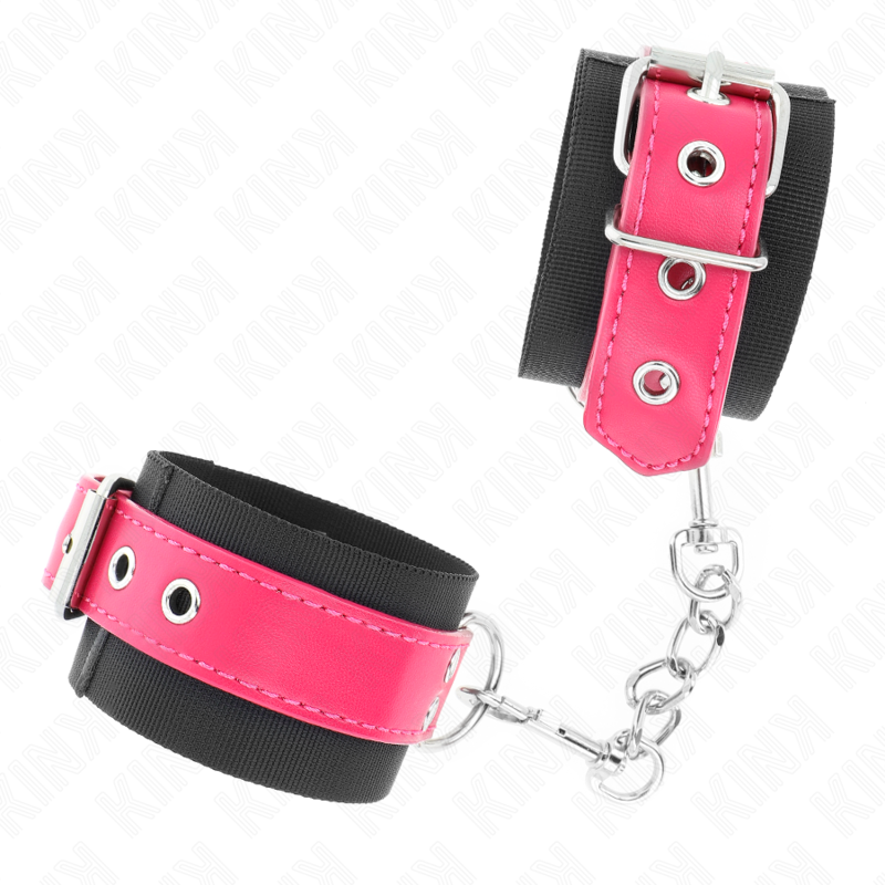 KINK - MUÑEQUERAS DE NYLON NEGRO CON CORREA POLIPIEL FUSCIA AJUSTABLE 19-29 CM X 5.1 CM - immagine 3