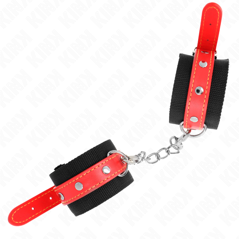 KINK - MUÑEQUERAS DE NYLON NEGRO CON CORREA POLIPIEL ROJO AJUSTABLE 19-24 CM X 5.5 CM - immagine 2