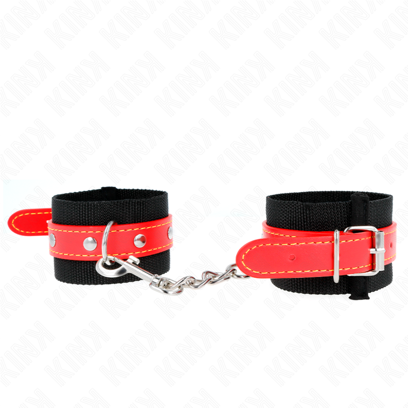 KINK - MUÑEQUERAS DE NYLON NEGRO CON CORREA POLIPIEL ROJO AJUSTABLE 19-24 CM X 5.5 CM - immagine 3