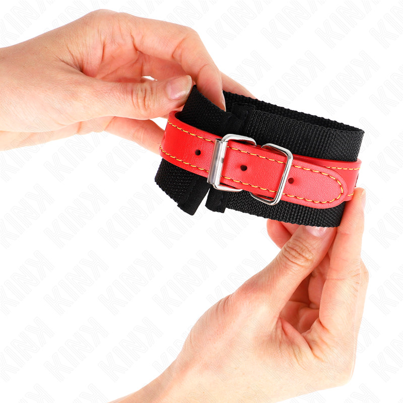 KINK - MUÑEQUERAS DE NYLON NEGRO CON CORREA POLIPIEL ROJO AJUSTABLE 19-24 CM X 5.5 CM - immagine 4