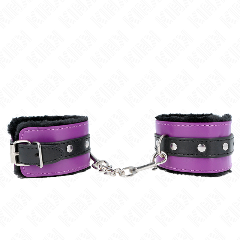 KINK - MUÑEQUERAS FORRADAS PREMIUM NEGRO CON CORREA VIOLETA / NEGRO AJUSTABLE 17-29 CM X 6 CM - immagine 2