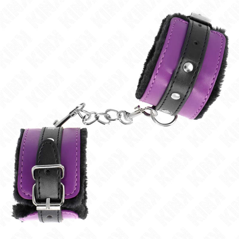 KINK - MUÑEQUERAS FORRADAS PREMIUM NEGRO CON CORREA VIOLETA / NEGRO AJUSTABLE 17-29 CM X 6 CM - immagine 3