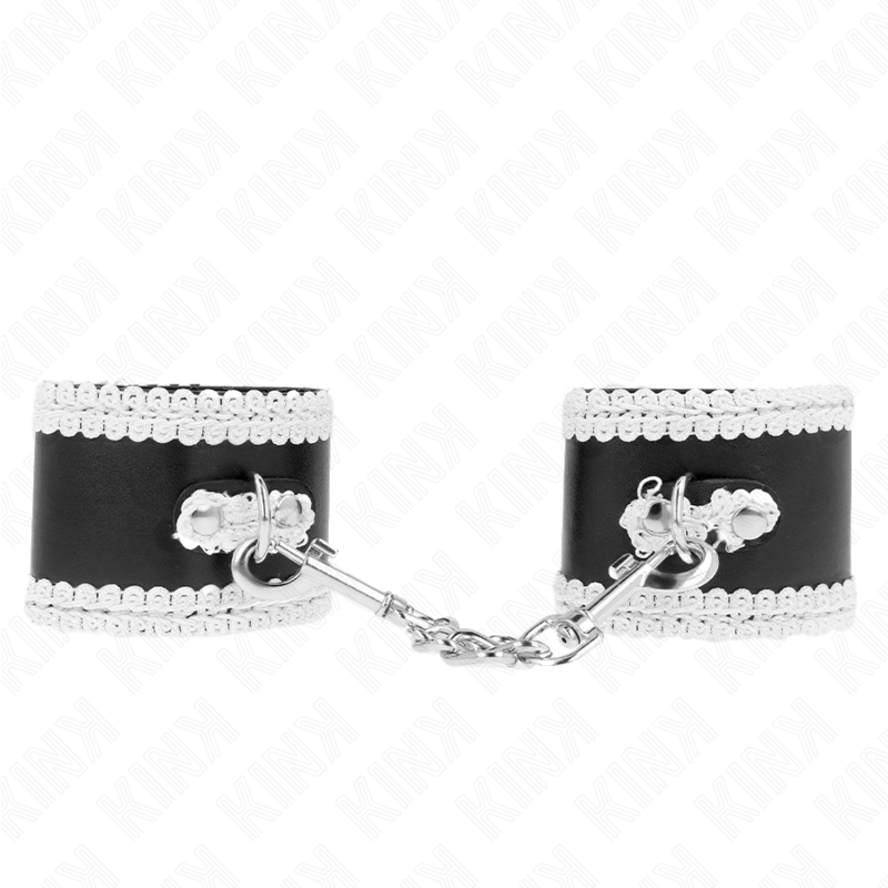 KINK - MUÑEQUERAS NEGRO CON ENCAJE DECORATIVO BLANCO AJUSTABLE 20-23 CM X 5.5 CM - immagine 2