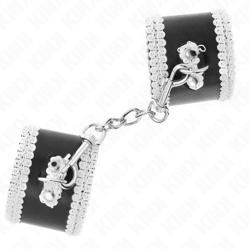KINK - MUÑEQUERAS NEGRO CON ENCAJE DECORATIVO BLANCO AJUSTABLE 20-23 CM X 5.5 CM - immagine 3