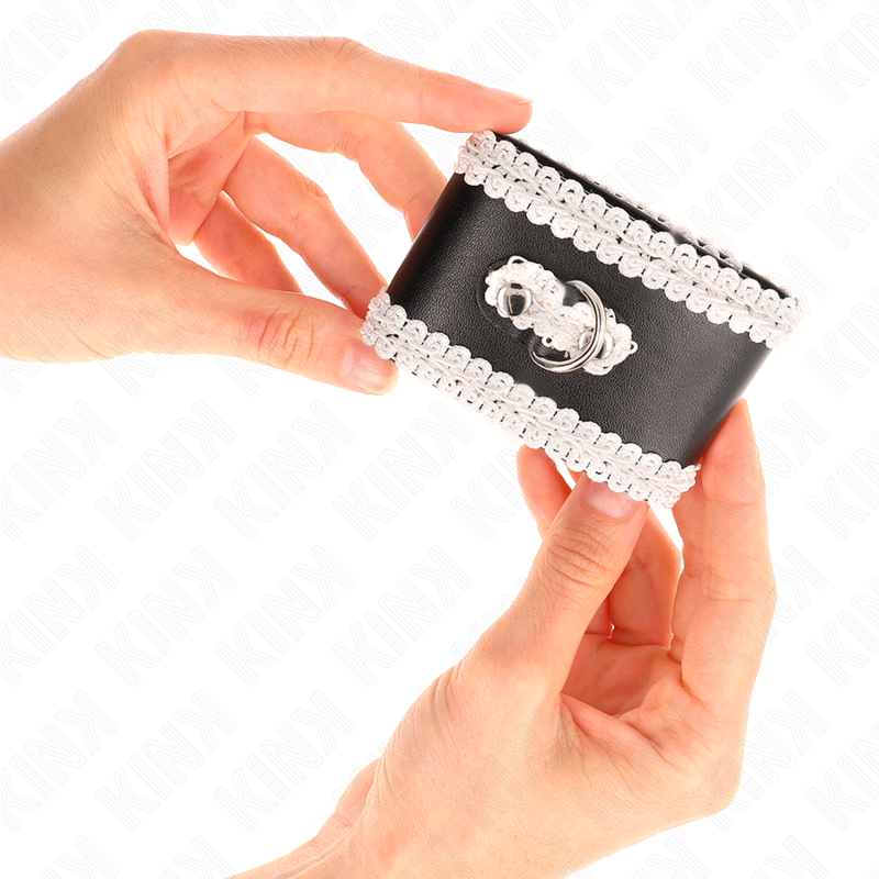 KINK - MUÑEQUERAS NEGRO CON ENCAJE DECORATIVO BLANCO AJUSTABLE 20-23 CM X 5.5 CM - immagine 4