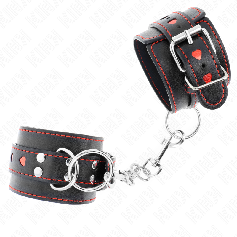 KINK - POLSO NERO CON INTARSIO CUORE ROSSO REGOLABILE 21-28 CM X 5,5 CM - immagine 3