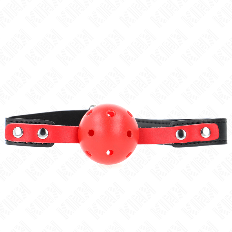 KINK - MORDAZA DE BOLA 4 CM DURA HUECA ROJO CORREA NEGRA 60 x 2 CM AJUSTABLE 37-52 CM - immagine 2
