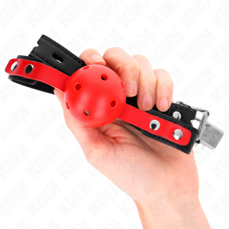 KINK - MORDAZA DE BOLA 4 CM DURA HUECA ROJO CORREA NEGRA 60 x 2 CM AJUSTABLE 37-52 CM - immagine 3
