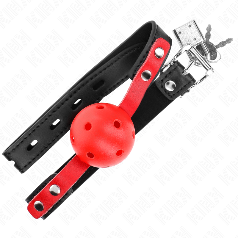 KINK - MORDAZA DE BOLA 4 CM DURA HUECA ROJO CORREA NEGRA 60 x 2 CM AJUSTABLE 37-52 CM - immagine 4