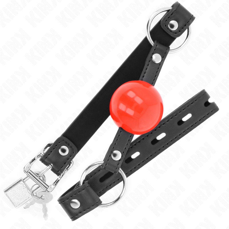 KINK - MORDAZA DE BOLA 4 CM CON CANDADO BOLA ROJA CORREA NEGRA 60 x 2 CM - immagine 2