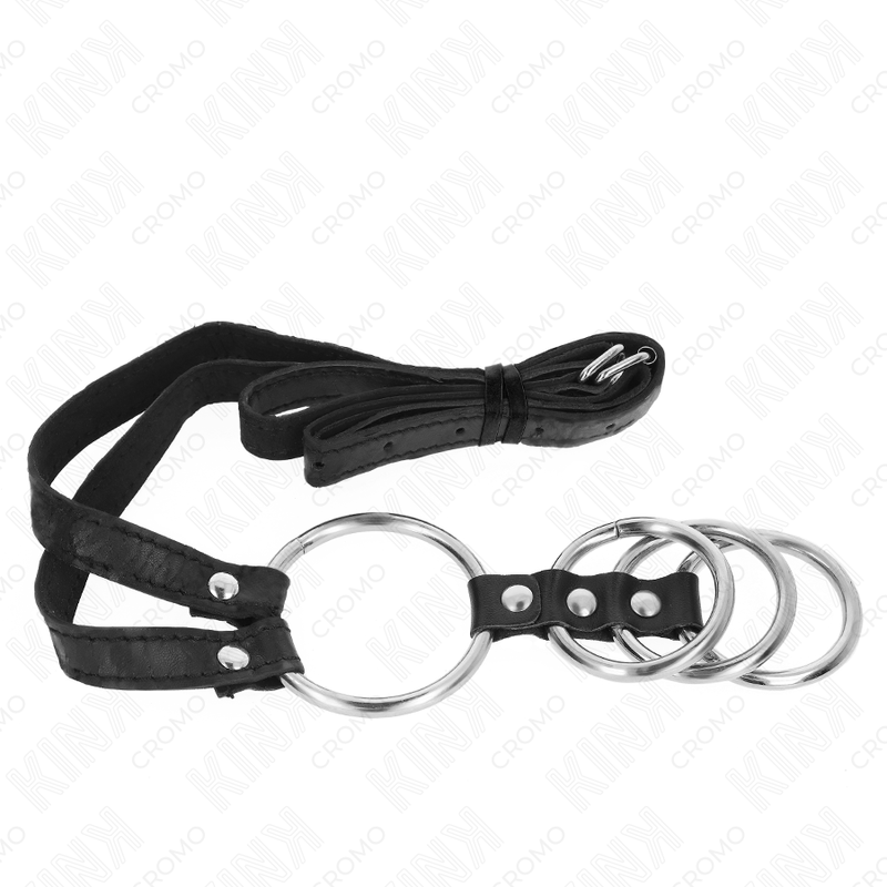 KINK - 4 ANILLOS PENE METAL CONECTADOS 3.8 CM A 5 CM CON CINTURÓN DE POLIPIEL 112 CM - immagine 3