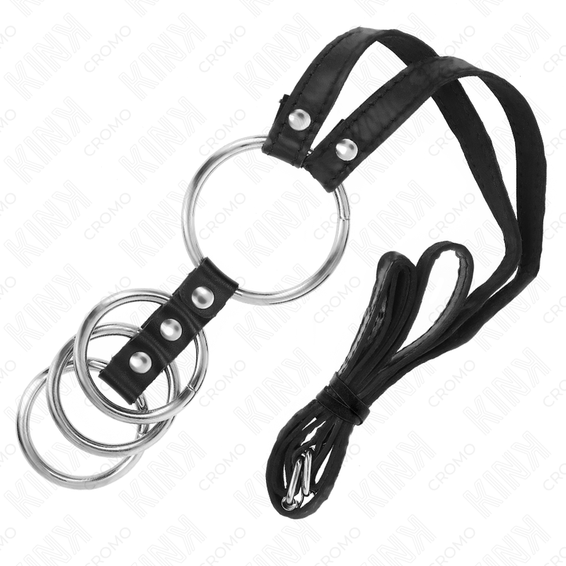 KINK - 4 ANILLOS PENE METAL CONECTADOS 3.8 CM A 5 CM CON CINTURÓN DE POLIPIEL 112 CM - immagine 5