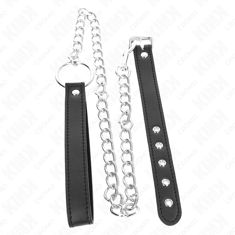 KINK - ANILLO PENE CUERO 21.5 X 2 CM CON CADENA METAL 60 CM Y CORREA DE CUERO - immagine 2