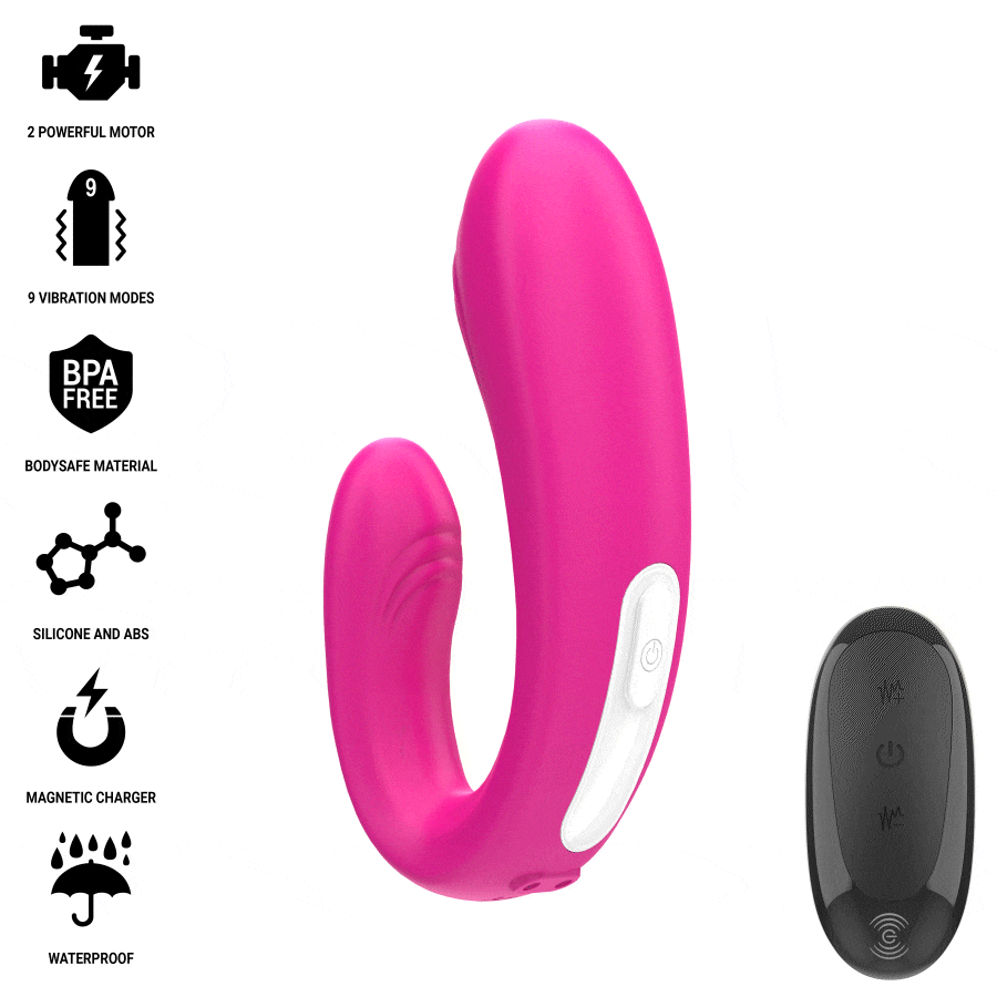 INTENSE - JANET DUAL STIMOLATORE E VIBRATORE A FORMA DI U CON TELECOMANDO ROSA - immagine 3