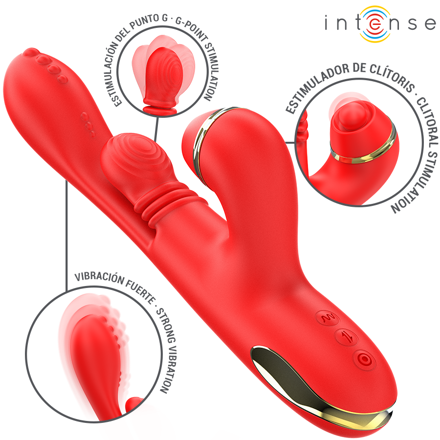 INTENSE - KATY STIMOLATORE CLITORIDEO MULTIFUNZIONE 4 TESTINE INTERCAMBIABILI ROSSO - immagine 3