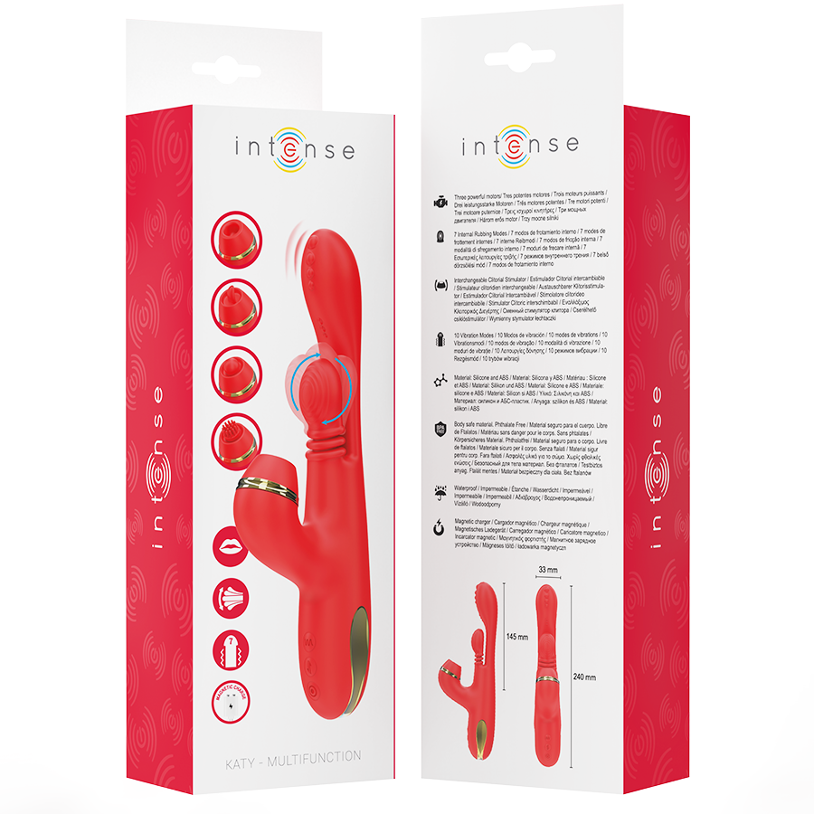 INTENSE - KATY STIMOLATORE CLITORIDEO MULTIFUNZIONE 4 TESTINE INTERCAMBIABILI ROSSO - immagine 7