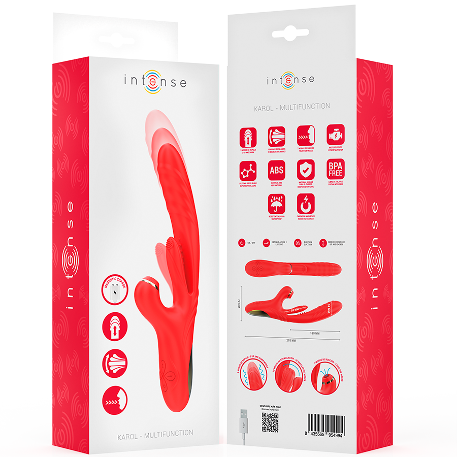 INTENSE - KAROL VIBRATORE MULTIFUNZIONE SPINTA E STIMOLAZIONE E ONDE STIMOLANTI ROSSO - immagine 8