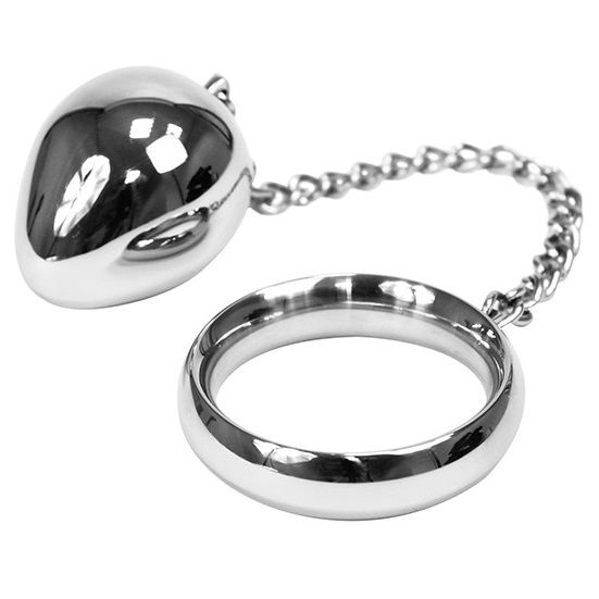 METAL HARD - ANELLO COCK 40MM + CATENA CON SFERA IN METALLO - immagine 2