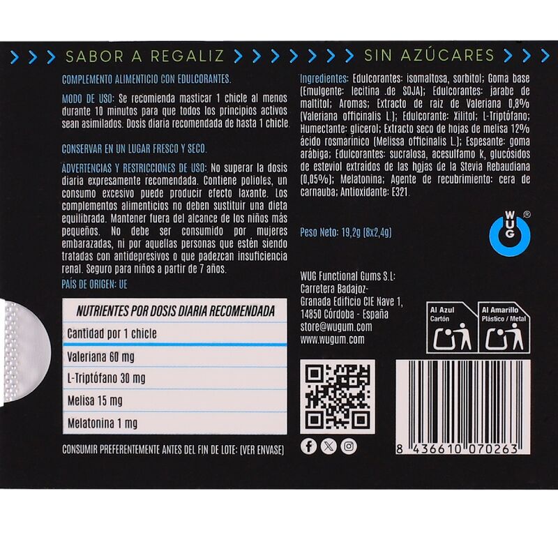 WUG off - El chicle funcional con melatonina y valeriana sabor regaliz BLISTER 8 UDS - immagine 3
