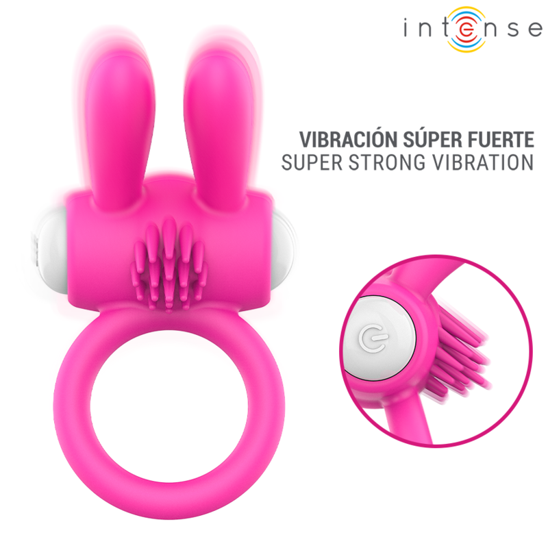 INTENSE - ANELLO VIBRANTE PER PENE HOPPS CON STIMOLAZIONE CLITORIDEA ROSA - immagine 2